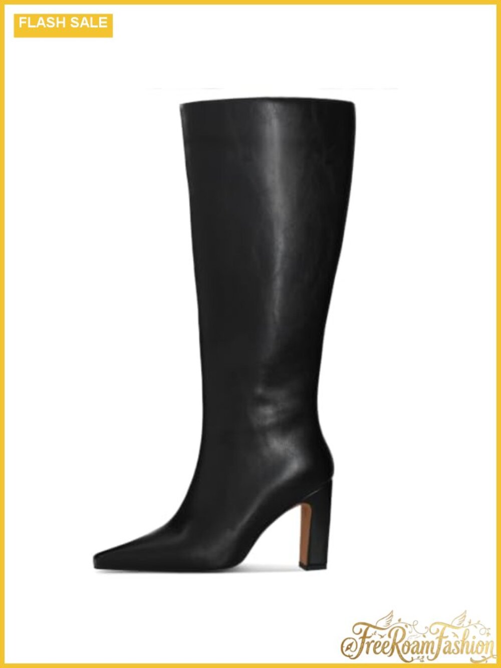 Wide Calf Knee High Boots Square Toe Chunky Heel Faux Leather